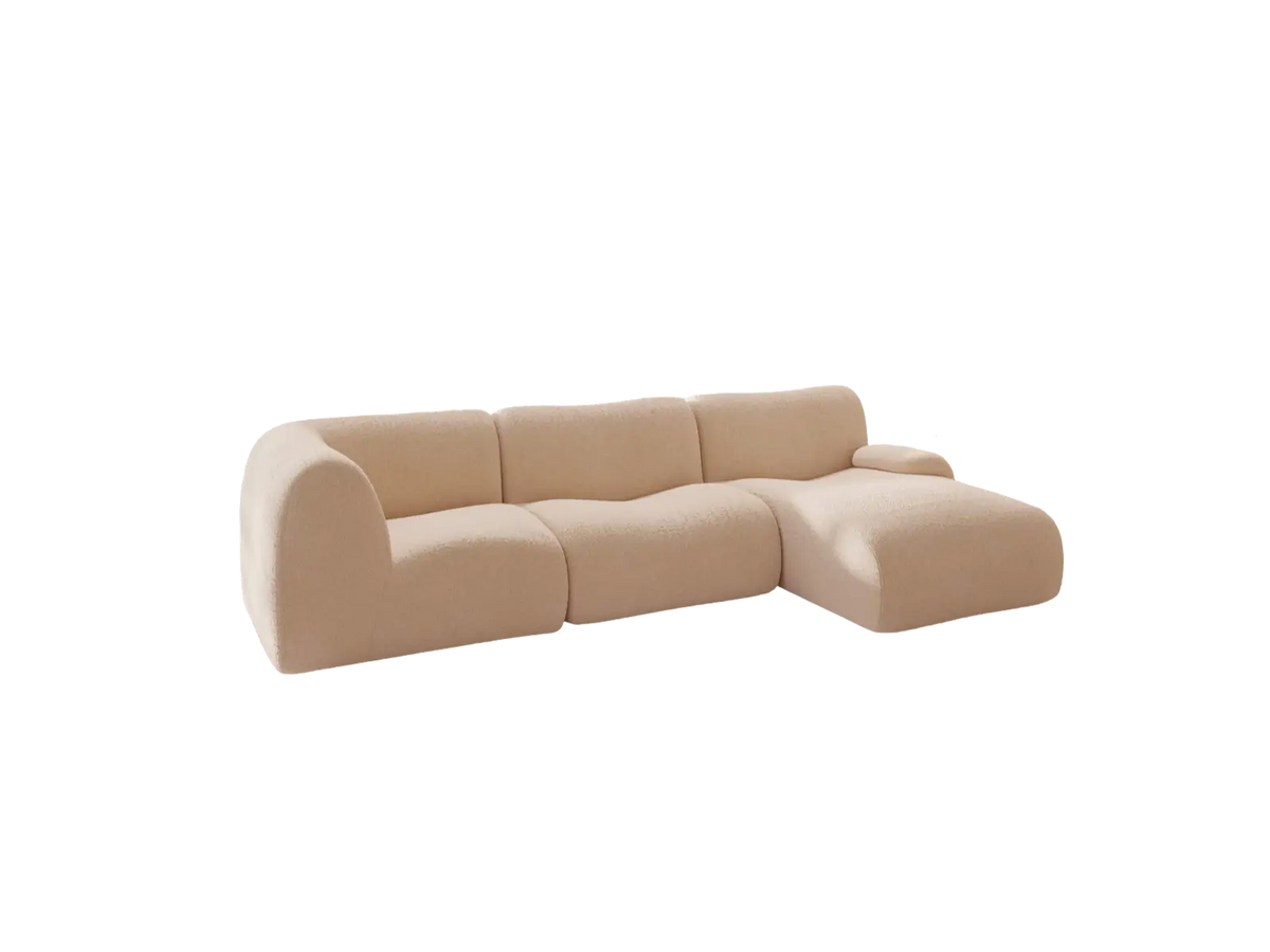 Teddy Fleece 3-Seater Sand Small Space L-Shaped Sectional | 3-Piece, Modular Design, Fixed Upholstery, Low Pillow Arm