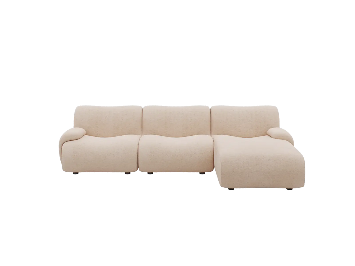Teddy Fleece 3-Seater Sand Small Space L-Shaped Sectional | 3-Piece, Modular Design, Fixed Upholstery, Low Pillow Arm
