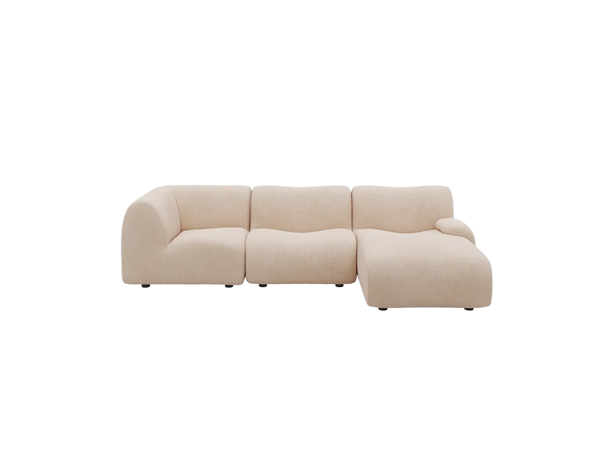 Teddy Fleece 3-Seater Sand Small Space L-Shaped Sectional | 3-Piece, Modular Design, Fixed Upholstery, Low Pillow Arm
