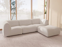 Teddy Fleece 3-Seater White Large Space L-Shaped Sectional | 4-Piece (Includes 1 Ottoman), Modular Design, Fixed Upholstery, Low Pillow Arm