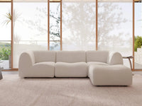 Teddy Fleece 3-Seater White Large Space L-Shaped Sectional | 4-Piece (Includes 1 Ottoman), Modular Design, Fixed Upholstery, Low Pillow Arm