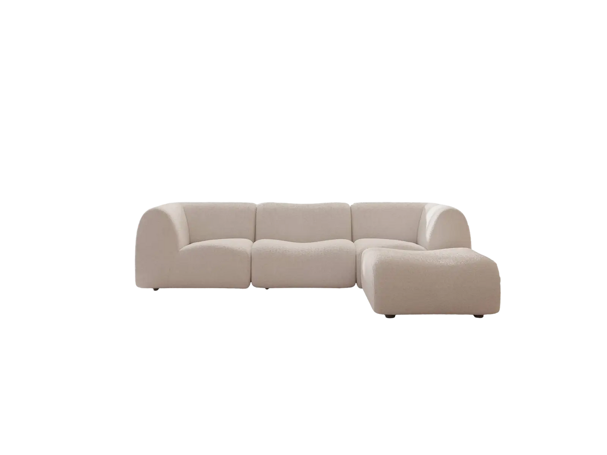 Teddy Fleece 3-Seater White Large Space L-Shaped Sectional | 4-Piece (Includes 1 Ottoman), Modular Design, Fixed Upholstery, Low Pillow Arm