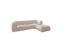 Teddy Fleece 3-Seater White Large Space L-Shaped Sectional | 4-Piece (Includes 1 Ottoman), Modular Design, Fixed Upholstery, Low Pillow Arm