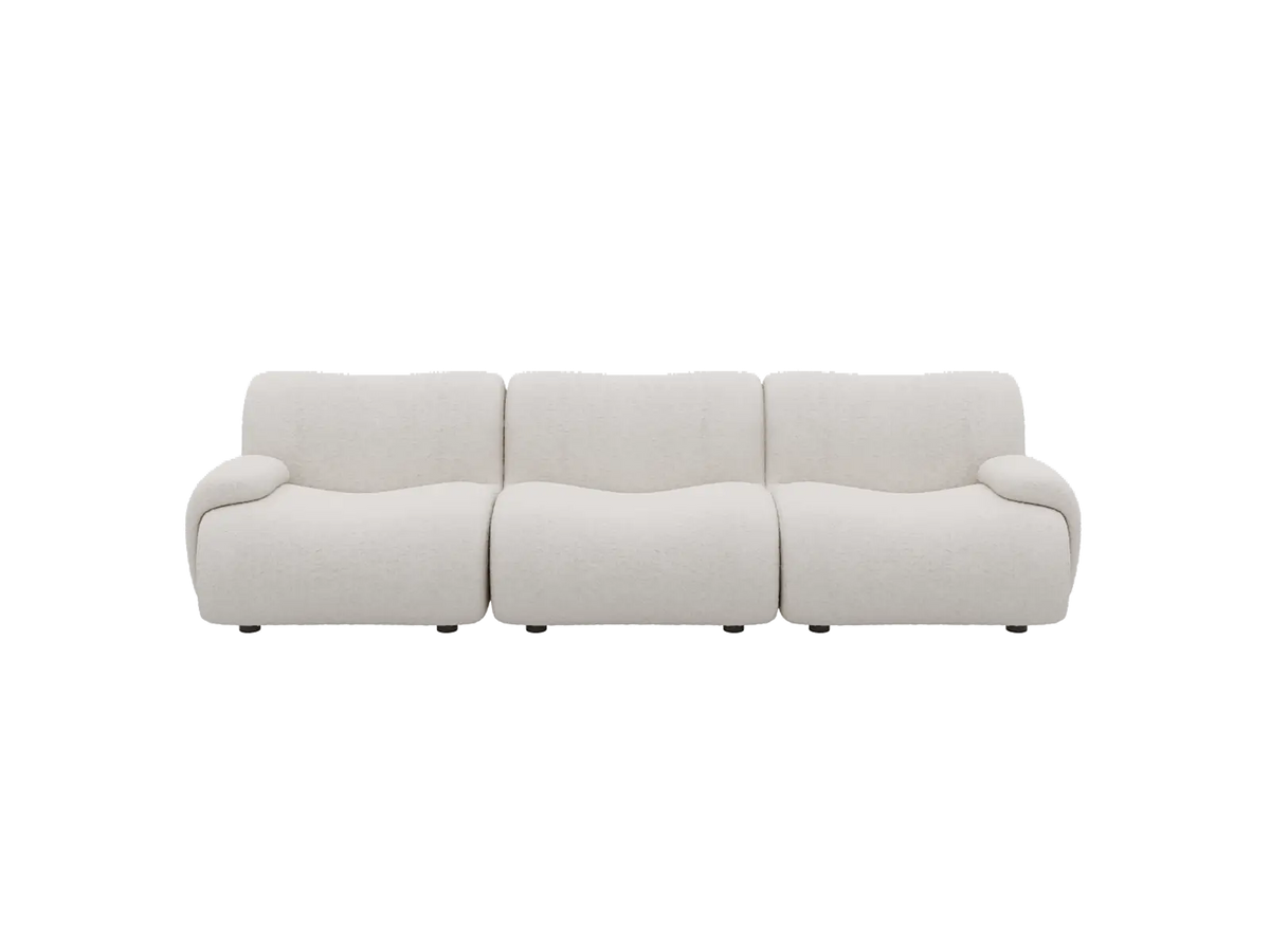 Teddy Fleece 3-Seater White Small Space Couch Sectional | 3-Piece, Modular Design, Fixed Upholstery, Low Pillow Arm
