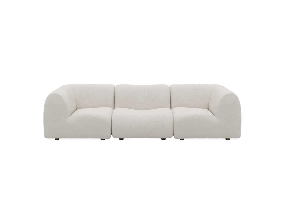 Teddy Fleece 3-Seater White Small Space Couch Sectional | 3-Piece, Modular Design, Fixed Upholstery, Low Pillow Arm