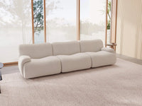 Teddy Fleece 3-Seater White Small Space Couch Sectional | 3-Piece, Modular Design, Fixed Upholstery, Low Pillow Arm
