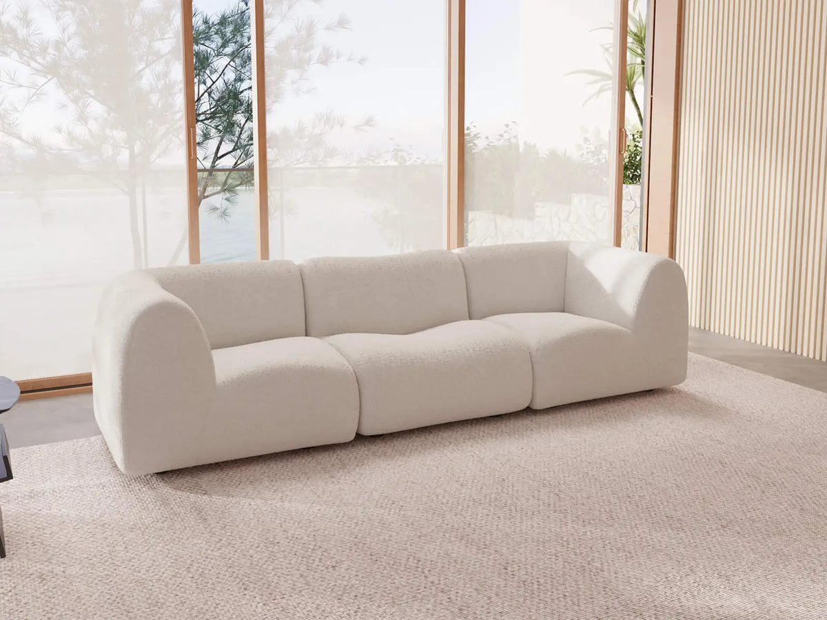 Teddy Fleece 3-Seater White Small Space Couch Sectional | 3-Piece, Modular Design, Fixed Upholstery, Low Pillow Arm