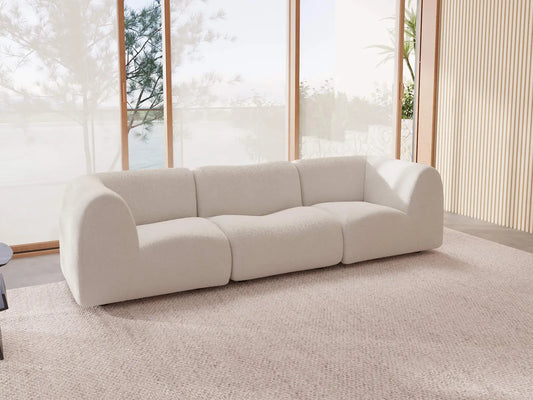 Teddy Fleece 3-Seater White Small Space Couch Sectional | 3-Piece, Modular Design, Fixed Upholstery, Low Pillow Arm