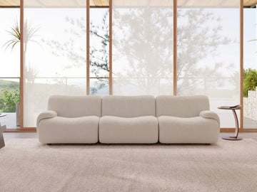 Teddy Fleece 3-Seater White Small Space Couch Sectional | 3-Piece, Modular Design, Fixed Upholstery, Low Pillow Arm
