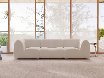 Teddy Fleece 3-Seater White Small Space Couch Sectional | 3-Piece, Modular Design, Fixed Upholstery, Low Pillow Arm