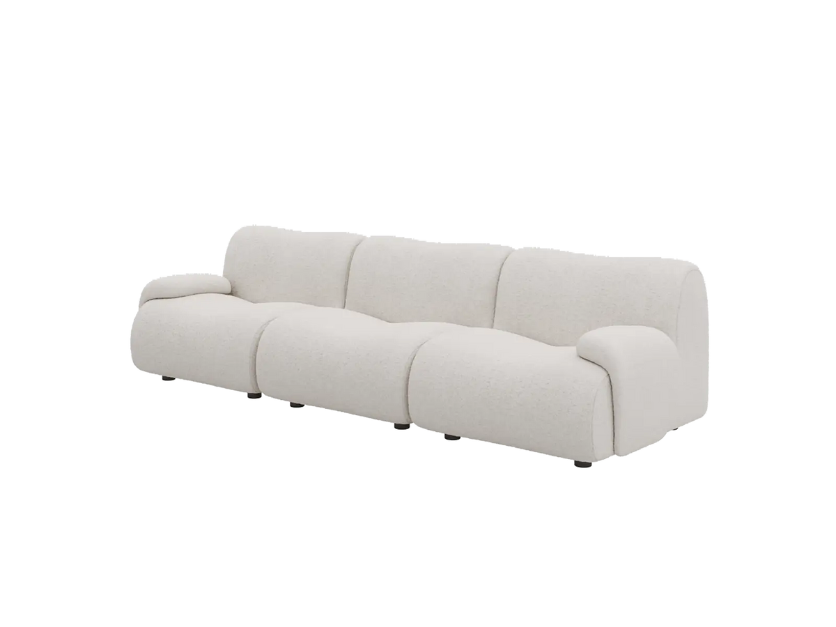 Teddy Fleece 3-Seater White Small Space Couch Sectional | 3-Piece, Modular Design, Fixed Upholstery, Low Pillow Arm