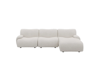 Teddy Fleece 3-Seater White Small Space L-Shaped Sectional | 3-Piece, Modular Design, Fixed Upholstery, Low Pillow Arm