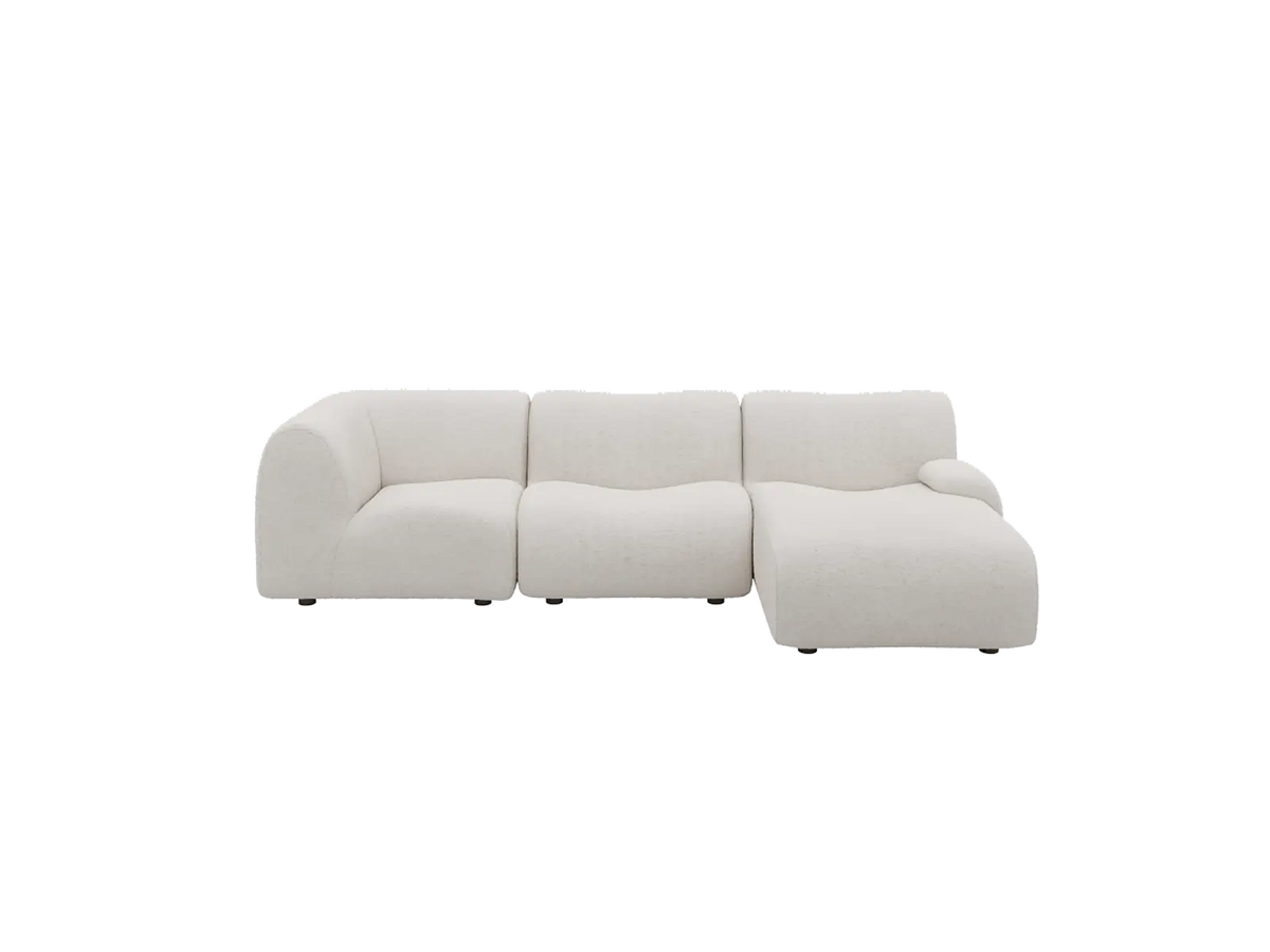 Teddy Fleece 3-Seater White Small Space L-Shaped Sectional | 3-Piece, Modular Design, Fixed Upholstery, Low Pillow Arm