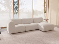 Teddy Fleece 3-Seater White Small Space L-Shaped Sectional | 3-Piece, Modular Design, Fixed Upholstery, Low Pillow Arm