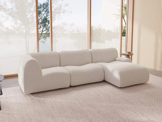 Teddy Fleece 3-Seater White Small Space L-Shaped Sectional | 3-Piece, Modular Design, Fixed Upholstery, Low Pillow Arm