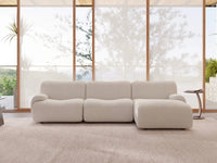 Teddy Fleece 3-Seater White Small Space L-Shaped Sectional | 3-Piece, Modular Design, Fixed Upholstery, Low Pillow Arm