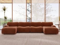 Teddy Fleece 4-Seater Rust Red Large Space U-Shaped Sectional | 4-Piece, Modular Design, Fixed Upholstery, Low Pillow Arm