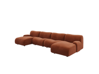 Teddy Fleece 4-Seater Rust Red Large Space U-Shaped Sectional | 4-Piece, Modular Design, Fixed Upholstery, Low Pillow Arm