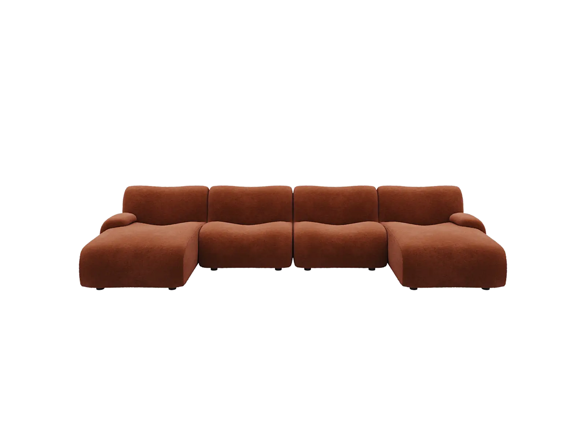 Teddy Fleece 4-Seater Rust Red Large Space U-Shaped Sectional | 4-Piece, Modular Design, Fixed Upholstery, Low Pillow Arm