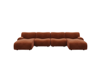 Teddy Fleece 4-Seater Rust Red Large Space U-Shaped Sectional | 4-Piece, Modular Design, Fixed Upholstery, Low Pillow Arm