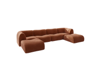 Teddy Fleece 4-Seater Rust Red Large Space U-Shaped Sectional | 6-Piece (Includes 2 Ottomans), Modular Design, Fixed Upholstery, Low Pillow Arm