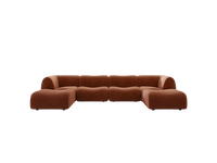 Teddy Fleece 4-Seater Rust Red Large Space U-Shaped Sectional | 6-Piece (Includes 2 Ottomans), Modular Design, Fixed Upholstery, Low Pillow Arm