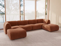 Teddy Fleece 4-Seater Rust Red Large Space U-Shaped Sectional | 6-Piece (Includes 2 Ottomans), Modular Design, Fixed Upholstery, Low Pillow Arm