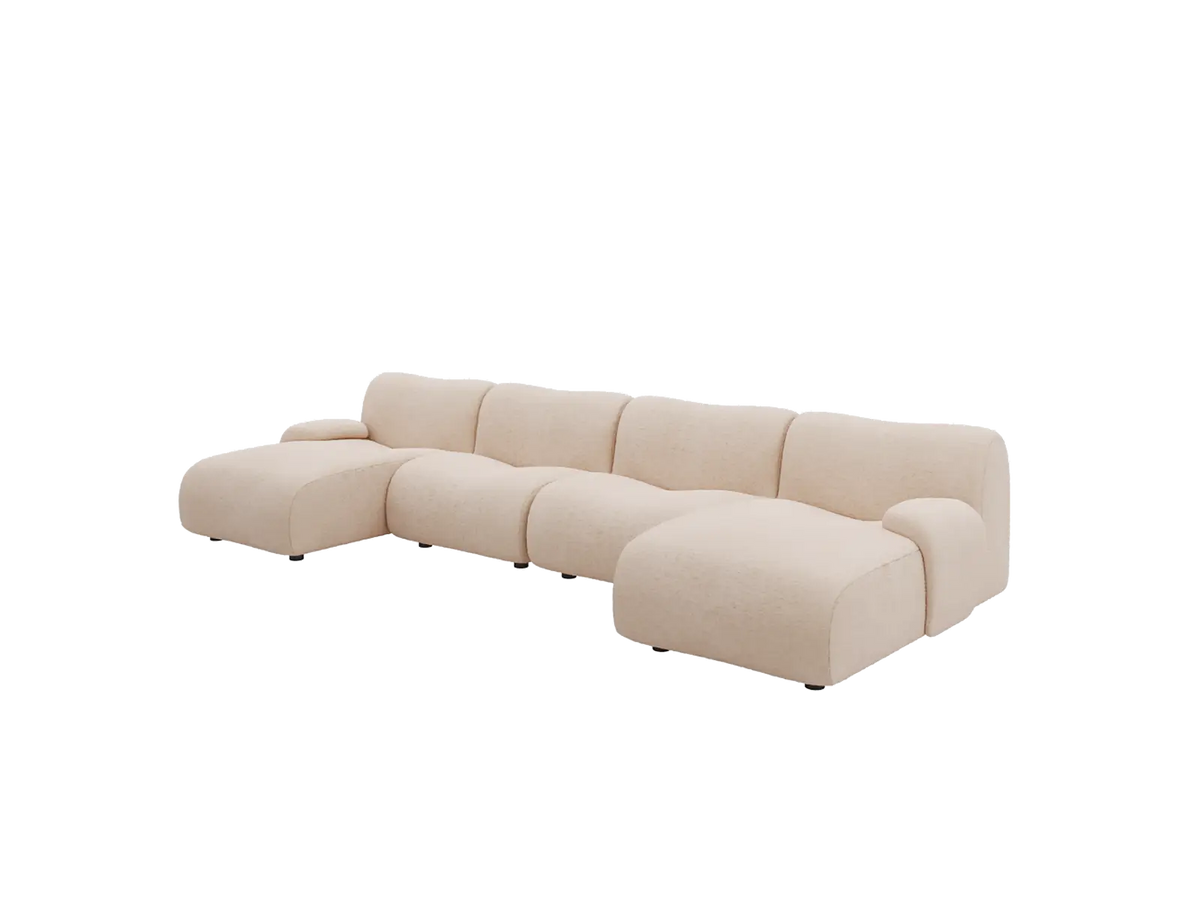 Teddy Fleece 4-Seater Sand Large Space U-Shaped Sectional | 4-Piece, Modular Design, Fixed Upholstery, Low Pillow Arm