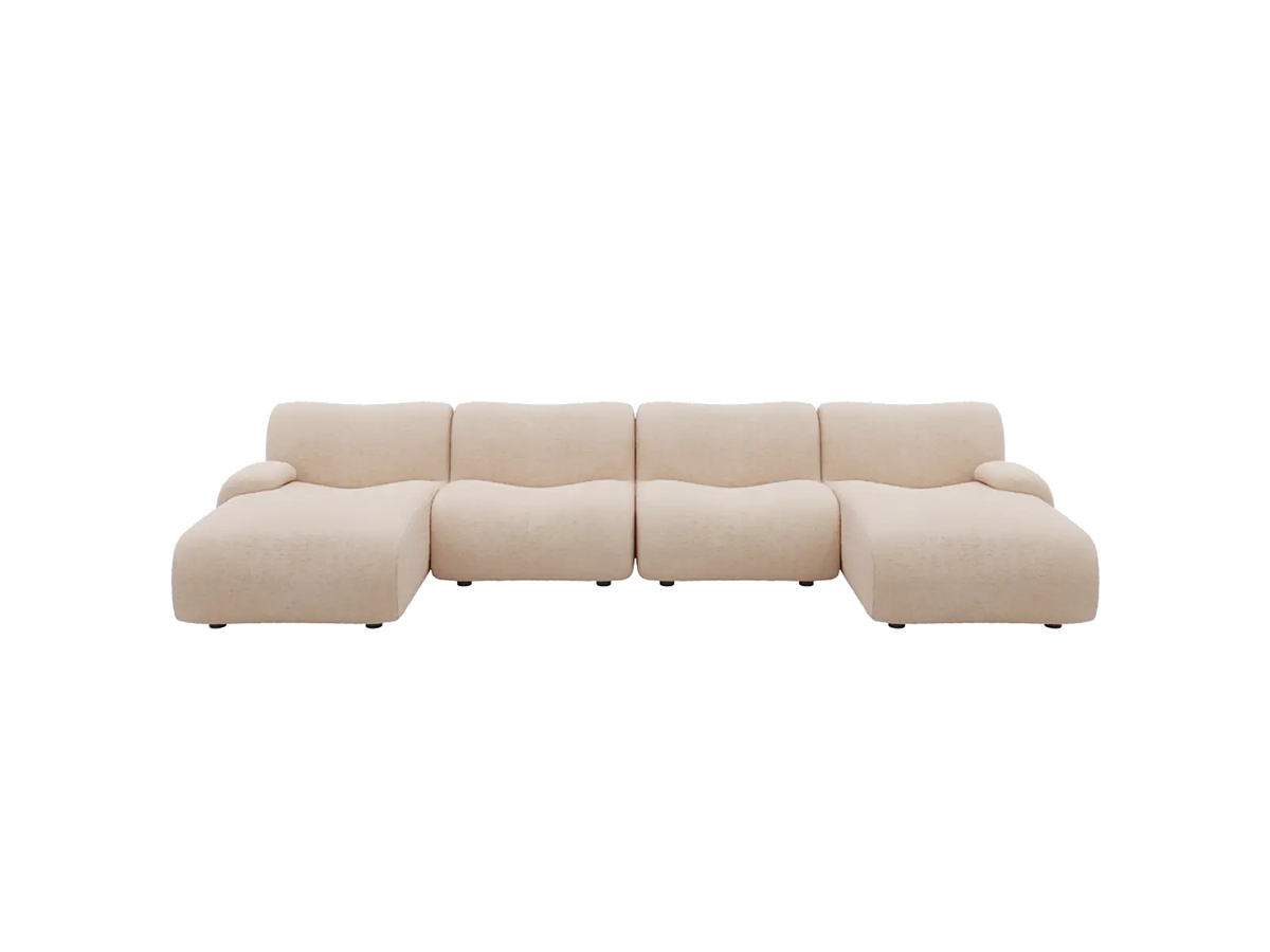 Teddy Fleece 4-Seater Sand Large Space U-Shaped Sectional | 4-Piece, Modular Design, Fixed Upholstery, Low Pillow Arm