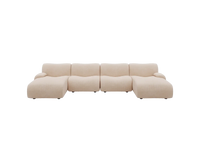 Teddy Fleece 4-Seater Sand Large Space U-Shaped Sectional | 4-Piece, Modular Design, Fixed Upholstery, Low Pillow Arm