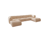 Teddy Fleece 4-Seater Sand Large Space U-Shaped Sectional | 6-Piece (Includes 2 Ottomans), Modular Design, Fixed Upholstery, Low Pillow Arm