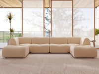 Teddy Fleece 4-Seater Sand Large Space U-Shaped Sectional | 6-Piece (Includes 2 Ottomans), Modular Design, Fixed Upholstery, Low Pillow Arm