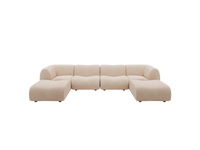 Teddy Fleece 4-Seater Sand Large Space U-Shaped Sectional | 6-Piece (Includes 2 Ottomans), Modular Design, Fixed Upholstery, Low Pillow Arm