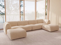 Teddy Fleece 4-Seater Sand Large Space U-Shaped Sectional | 6-Piece (Includes 2 Ottomans), Modular Design, Fixed Upholstery, Low Pillow Arm
