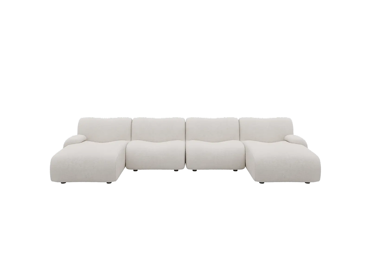 Teddy Fleece 4-Seater White Large Space U-Shaped Sectional | 4-Piece, Modular Design, Fixed Upholstery, Low Pillow Arm