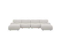 Teddy Fleece 4-Seater White Large Space U-Shaped Sectional | 4-Piece, Modular Design, Fixed Upholstery, Low Pillow Arm