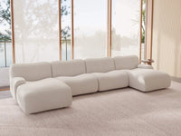 Teddy Fleece 4-Seater White Large Space U-Shaped Sectional | 4-Piece, Modular Design, Fixed Upholstery, Low Pillow Arm