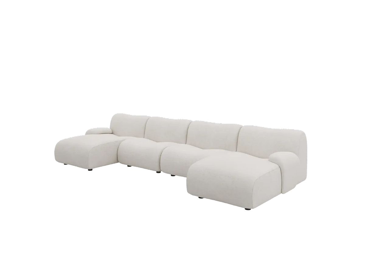 Teddy Fleece 4-Seater White Large Space U-Shaped Sectional | 4-Piece, Modular Design, Fixed Upholstery, Low Pillow Arm