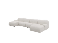 Teddy Fleece 4-Seater White Large Space U-Shaped Sectional | 4-Piece, Modular Design, Fixed Upholstery, Low Pillow Arm
