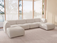 Teddy Fleece 4-Seater White Large Space U-Shaped Sectional | 6-Piece (Includes 2 Ottomans), Modular Design, Fixed Upholstery, Low Pillow Arm