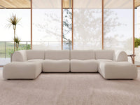 Teddy Fleece 4-Seater White Large Space U-Shaped Sectional | 6-Piece (Includes 2 Ottomans), Modular Design, Fixed Upholstery, Low Pillow Arm