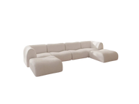Teddy Fleece 4-Seater White Large Space U-Shaped Sectional | 6-Piece (Includes 2 Ottomans), Modular Design, Fixed Upholstery, Low Pillow Arm