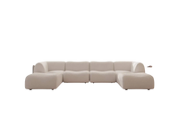 Teddy Fleece 4-Seater White Large Space U-Shaped Sectional | 6-Piece (Includes 2 Ottomans), Modular Design, Fixed Upholstery, Low Pillow Arm