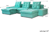 Deluxe Adjustable Cloud Sectional Sofas | Tiffany Blue Frosted Velvet Couch Sectionals 3-seaters