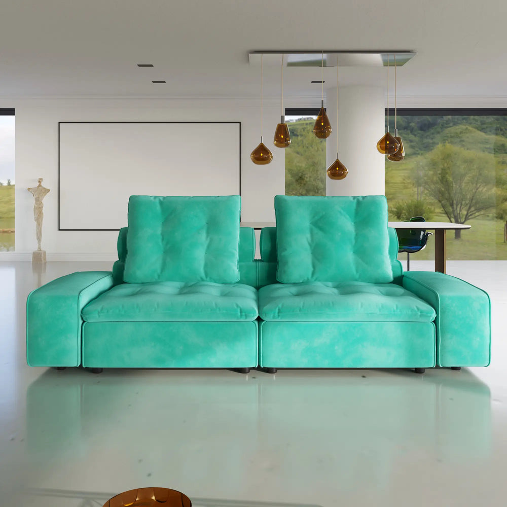 Deluxe Adjustable Cloud Sectional Sofas | Tiffany Blue Frosted Velvet Loveseats 2-seaters