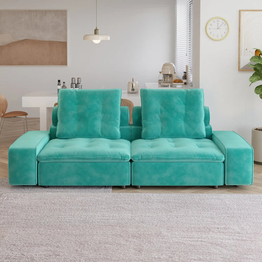 Deluxe Adjustable Cloud Sectional Sofas | Tiffany Blue Frosted Velvet Loveseats 2-seaters