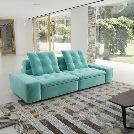 Deluxe Adjustable Cloud Sectional Sofas | Tiffany Blue Frosted Velvet Loveseats 2-seaters