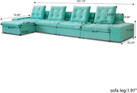 Deluxe Adjustable Cloud Sectional Sofas | Tiffany Blue Frosted Velvet L shaped Sectionals 4-seaters with 1 Ottoman