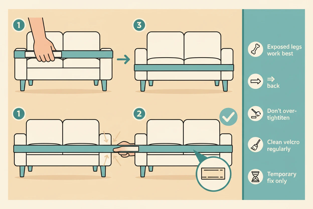 Try Hook-and-Loop Cinch Straps to keep sectioanl sofa together