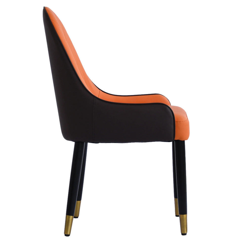 Vegan Full Back Dining Chair | Orange PU Leather Set of 2